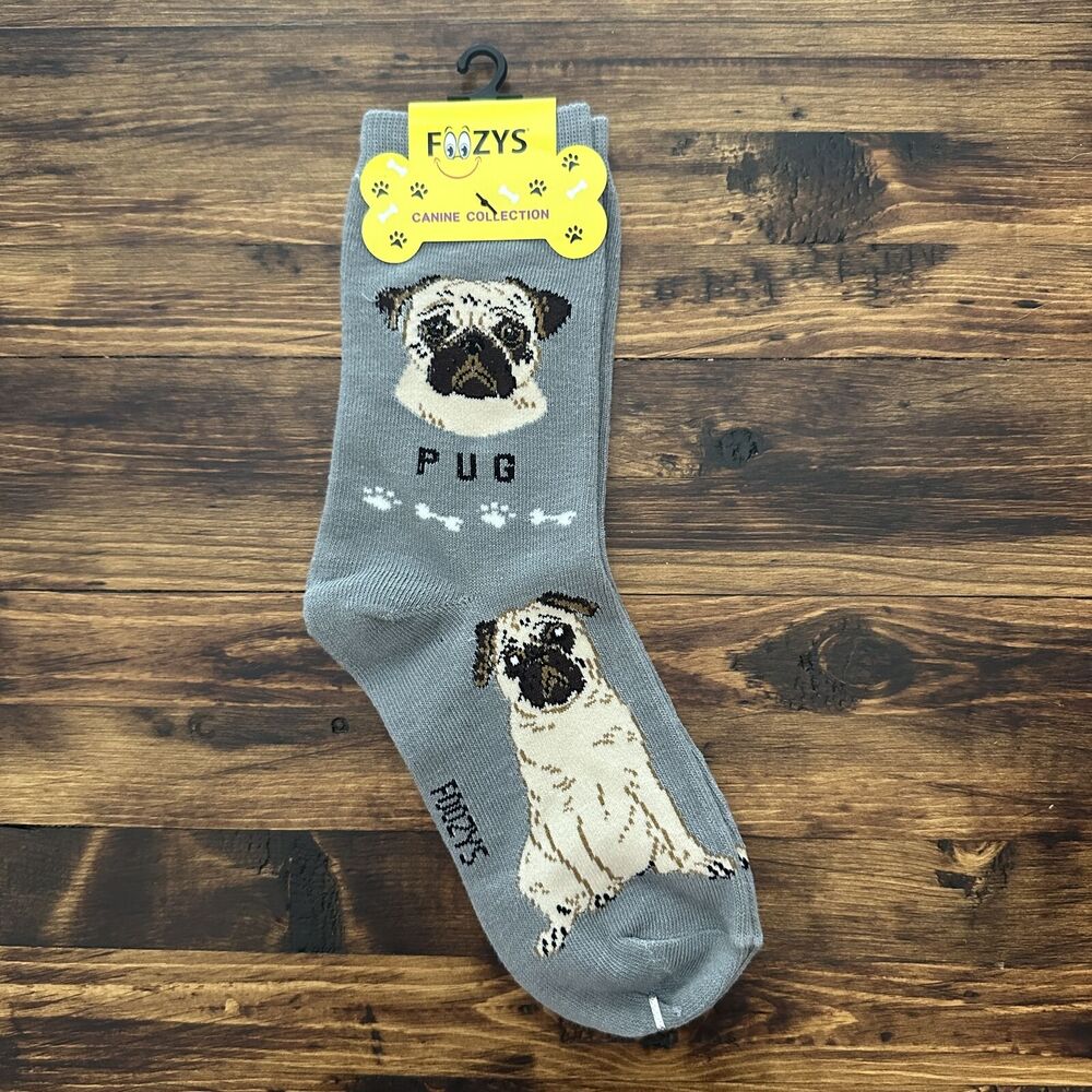 Foozys Gray Pug Print Casual Socks Women One Size
